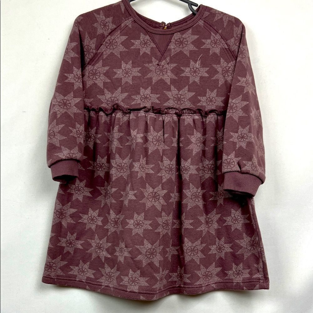 Little Co. Purple Star print organic cotton Fall Winter sweatshirt dress 24 m